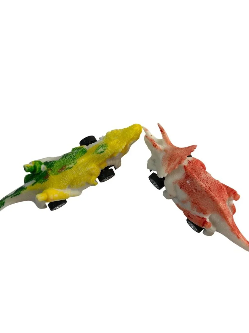 Friction Kids Toy Dinosaurs Set of 2 Multicolored Orange/Green/Yellow Push/Relea